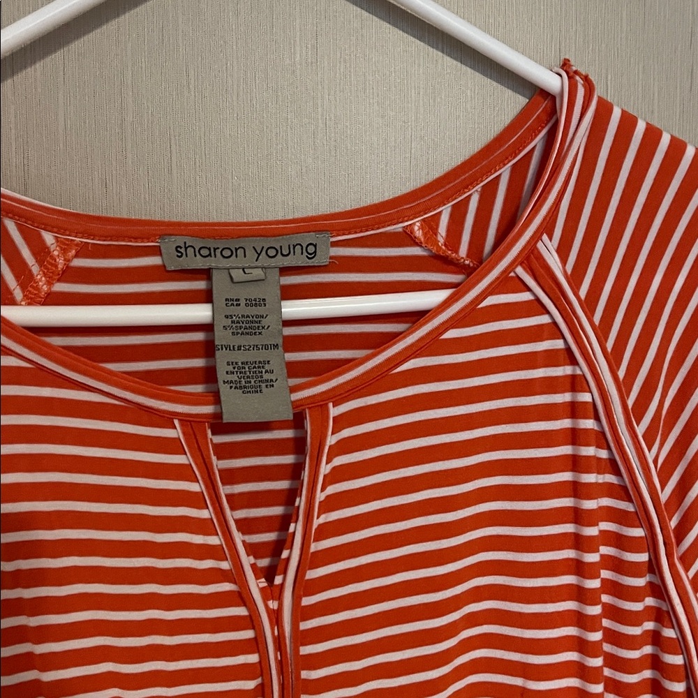 Sharon young large orange white striped shark bite top tunic keyhole v neck - Picture 3 of 4